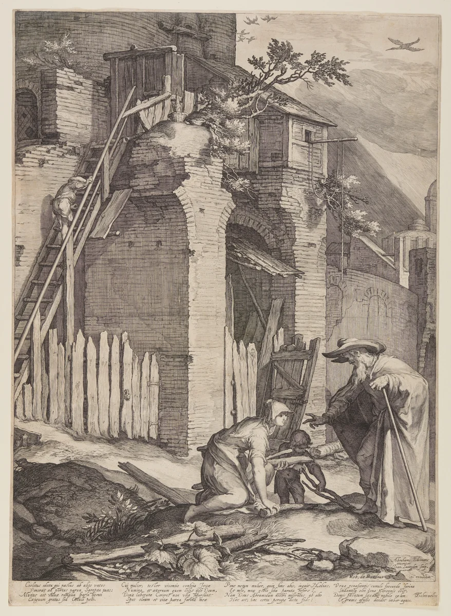 Prophet Elijah with the Widow Zarephath by Jan Saenredam, print, 1604
