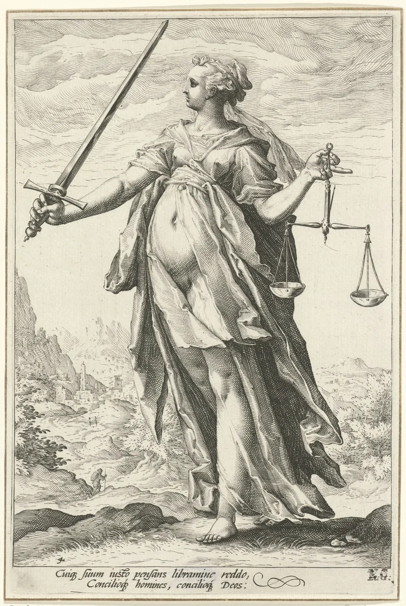 Rechtvaardigheid (Justitia) by Unknown, print, 1585-1589