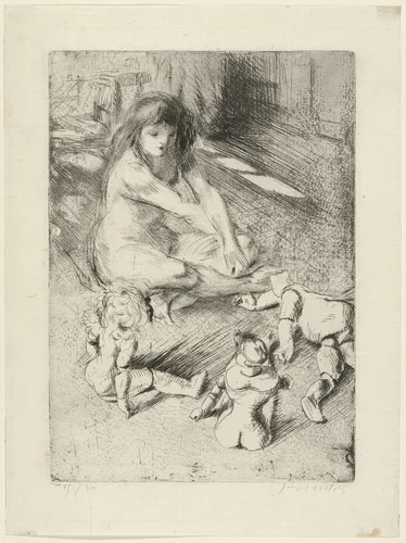 Minne Playing with her Dolls (Les Poupées de Minne) by Jacques Villon, print, 1907