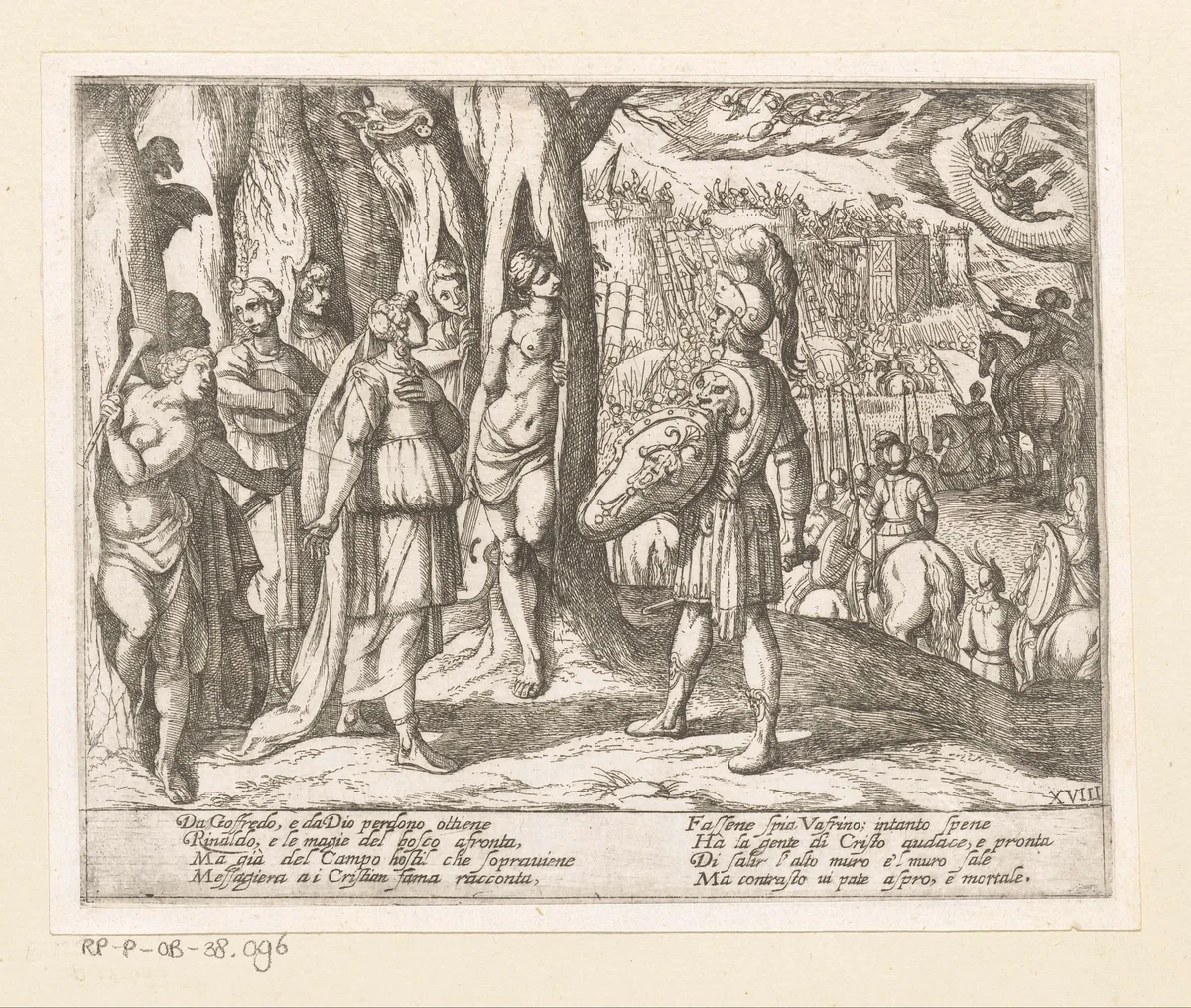 Illustratie bij Canto XVIII van Tasso's 'Gerusalemme Liberata' by Antonio Tempesta, print, 1565-1630