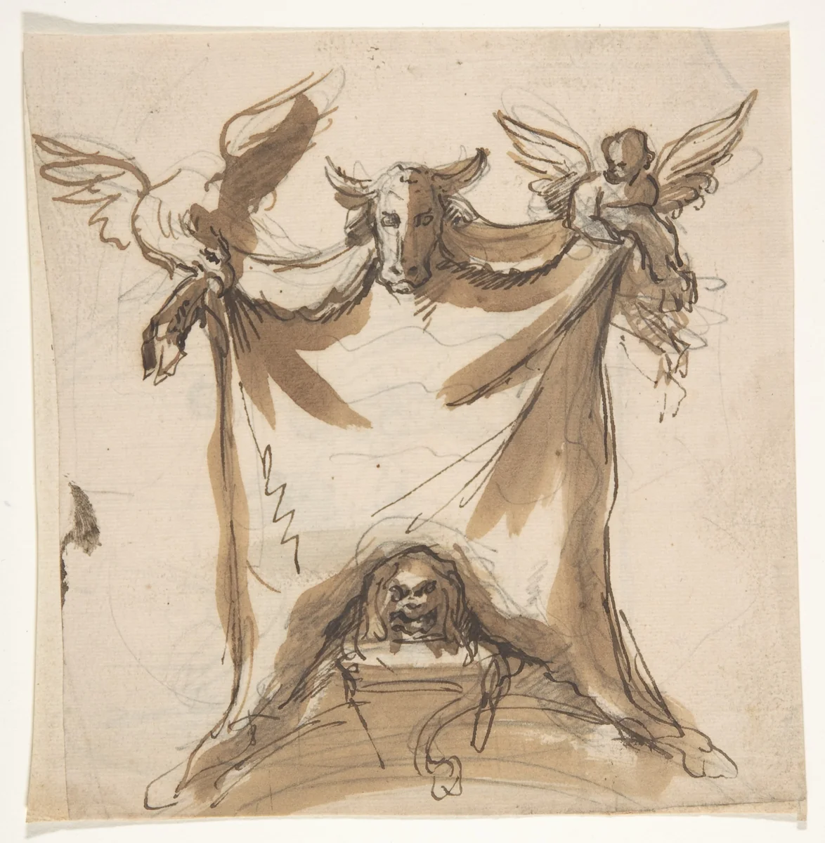 Design for a monument (recto); Architectural sketches (verso) by Pieter Verbruggen, drawing, 1686-1724