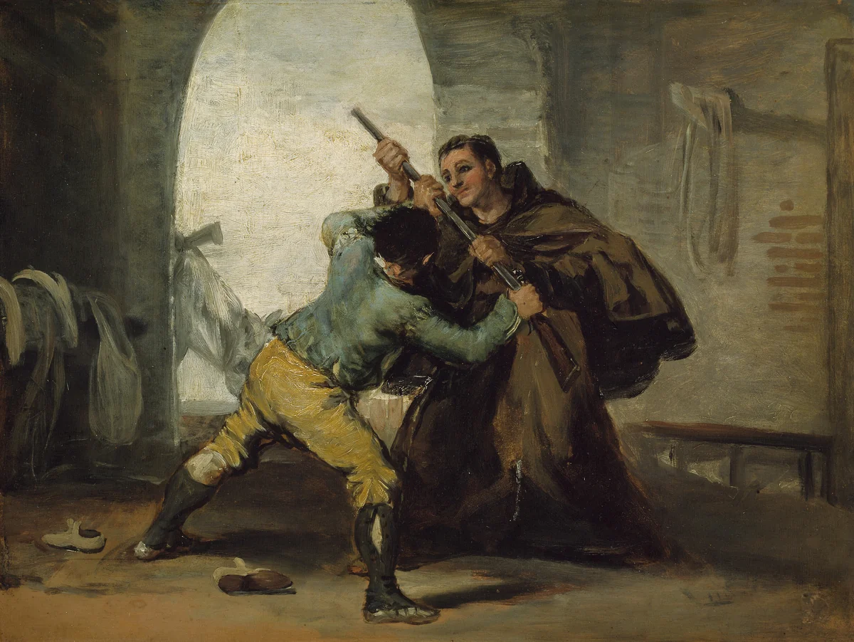 Friar Pedro Wrests the Gun from El Maragato by Francisco José de Goya y Lucientes, painting, 1801-1811