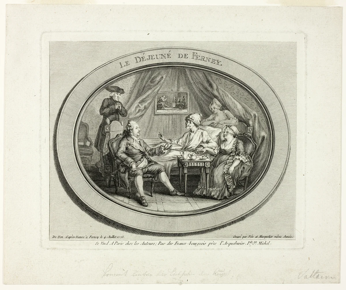 The Lunch at Ferney by Louis Joseph Masquelier, print, 1775