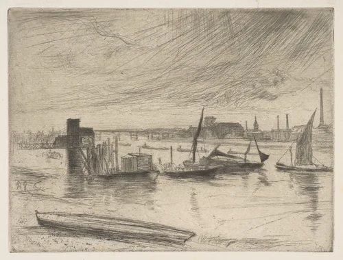 Early Morning, Battersea (Battersea Dawn) (Cadogan Pier) by James McNeill Whistler, print, 1861