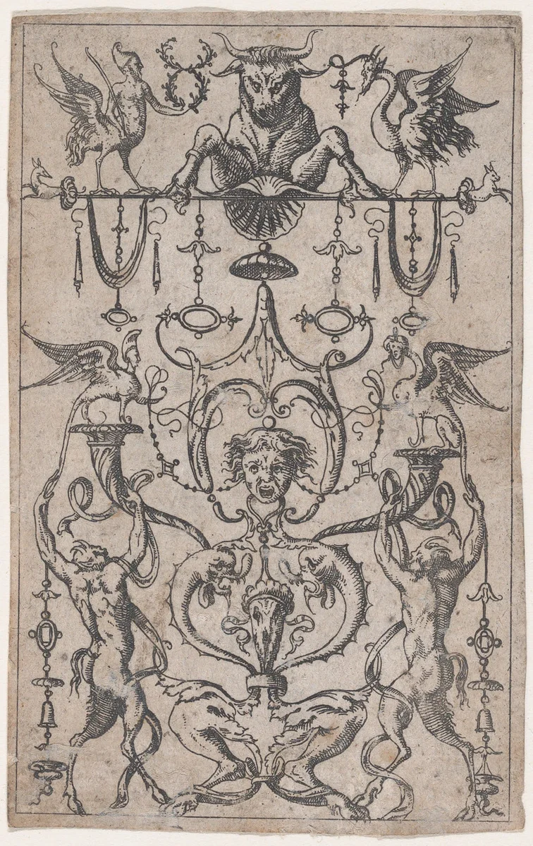 Panel of Grotesques by Jacques Androuet du Cerceau, print, 1530-1585