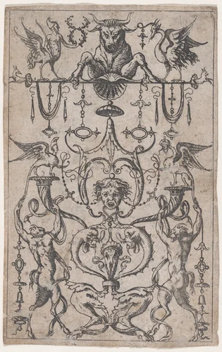 Panel of Grotesques by Jacques Androuet du Cerceau, print, 1530-1585