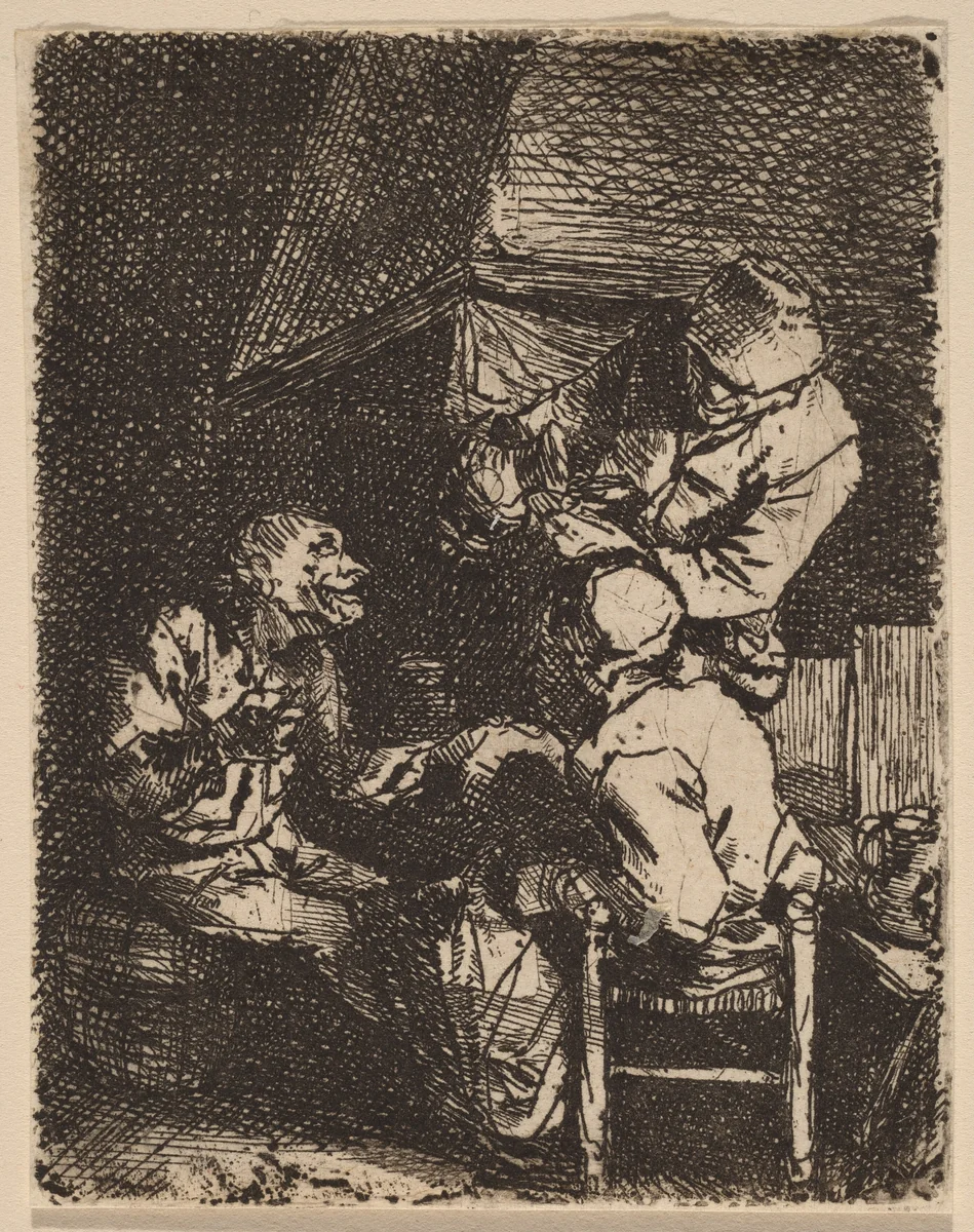 The Group at the Fireplace by Cornelis Bega, print, 1631-1664