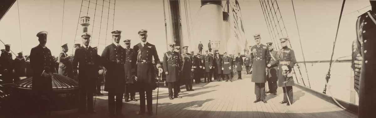 British Navel Officers On Board a Russian Ship, Ravel by Unidentified Photographer, photograph, 1908