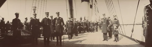 British Navel Officers On Board a Russian Ship, Ravel by Unidentified Photographer, photograph, 1908