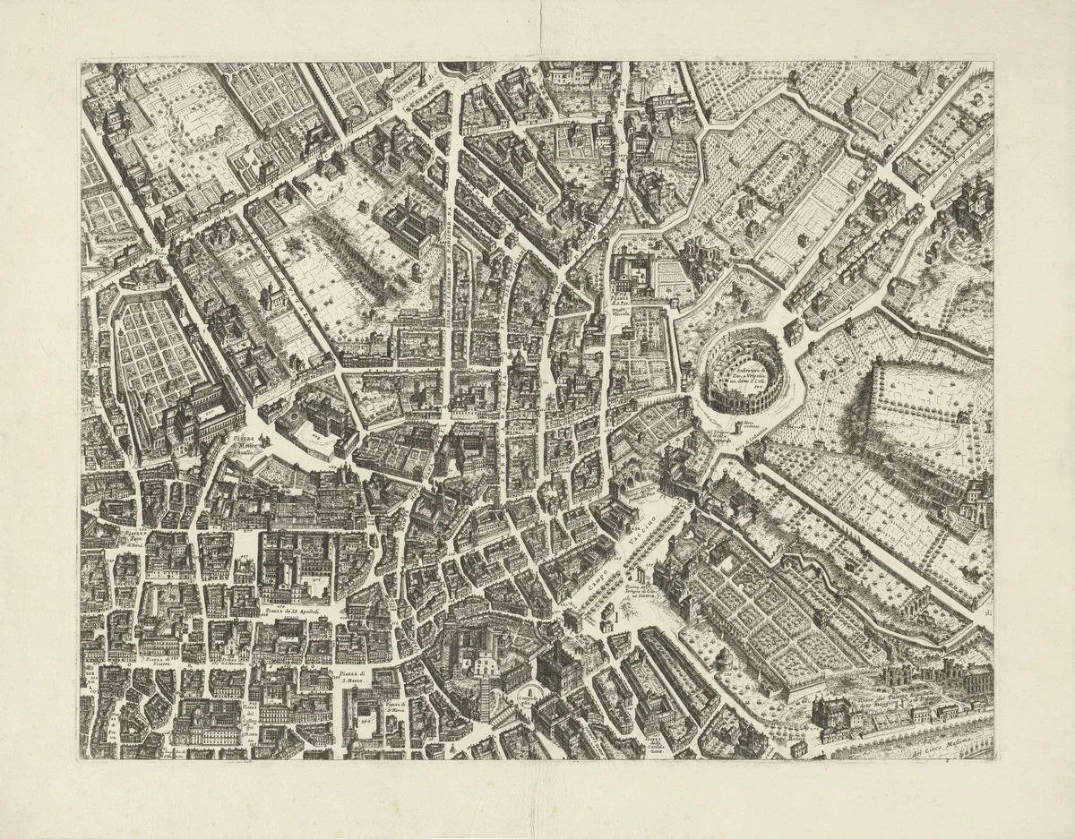 Plattegrond van de stad Rome by Giovanni Battista Falda, print, 1676