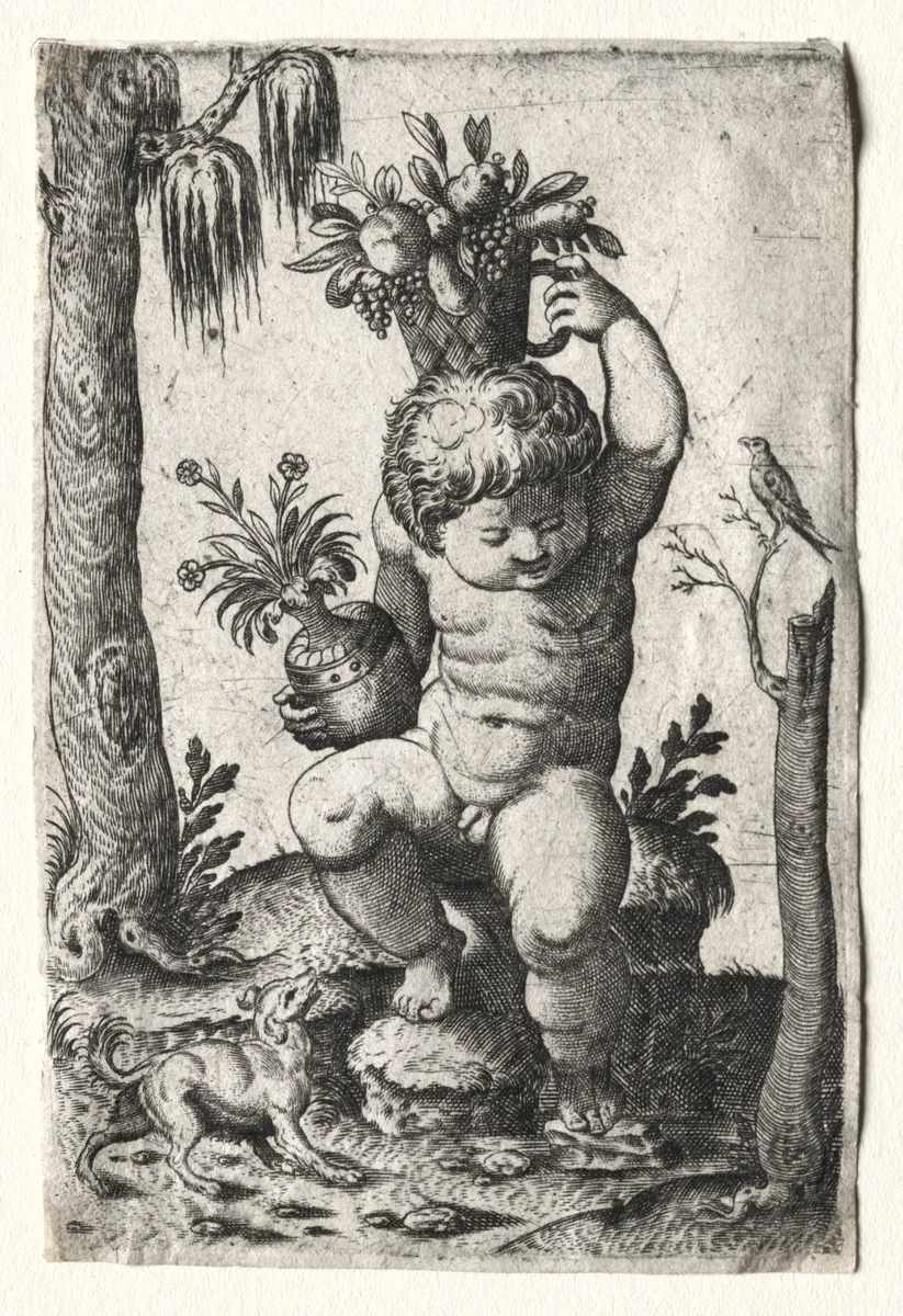 Boy with Fruit Basket by Unknown, print, 1500-1700