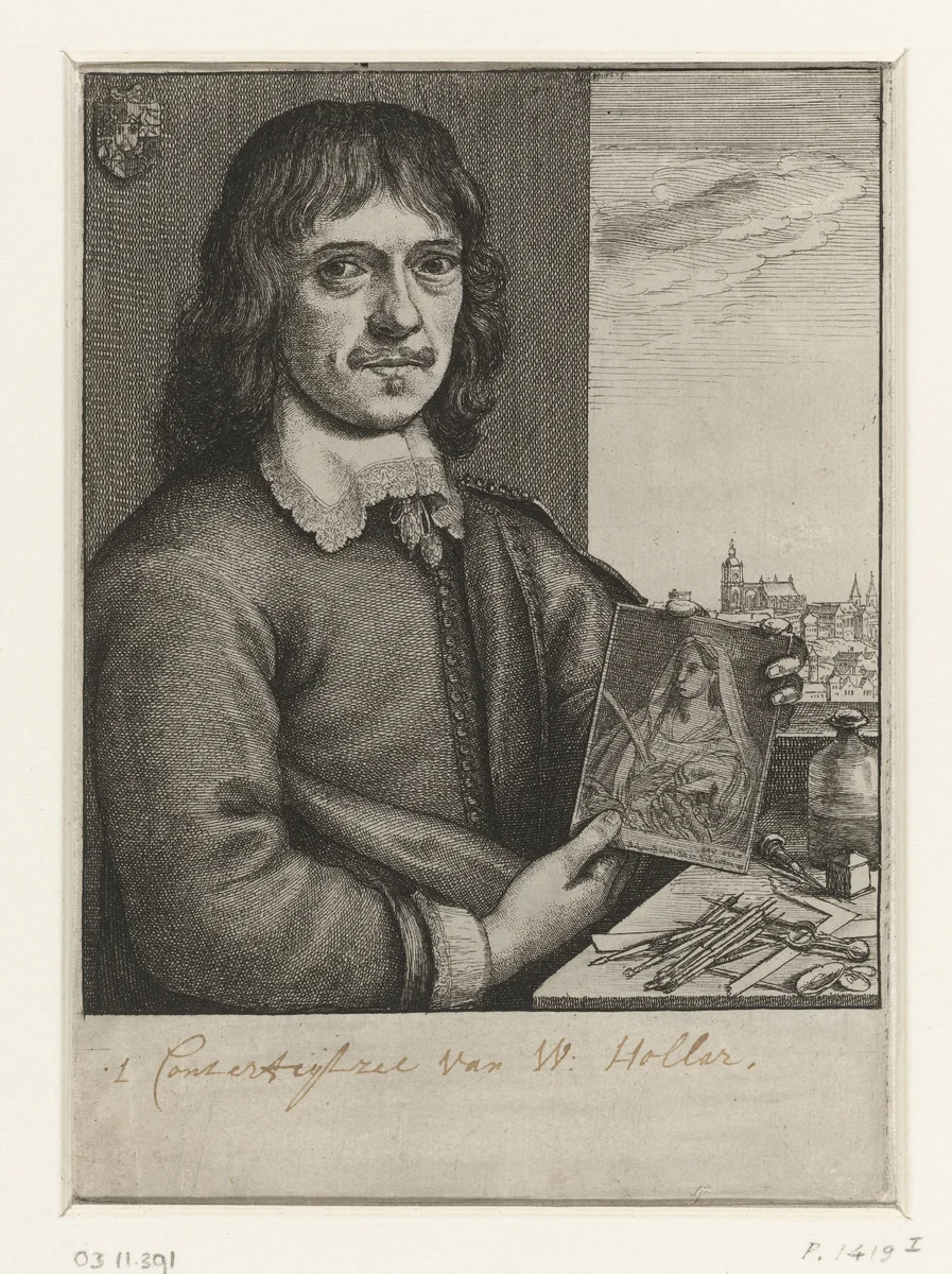Zelfportret van Wenzel Hollar by Wenceslaus Hollar, print, 1649-1670