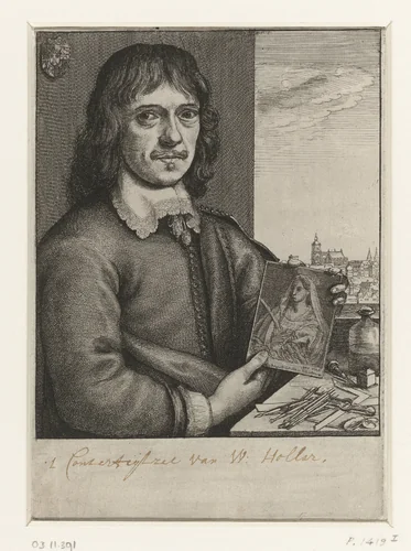 Zelfportret van Wenzel Hollar by Wenceslaus Hollar, print, 1649-1670