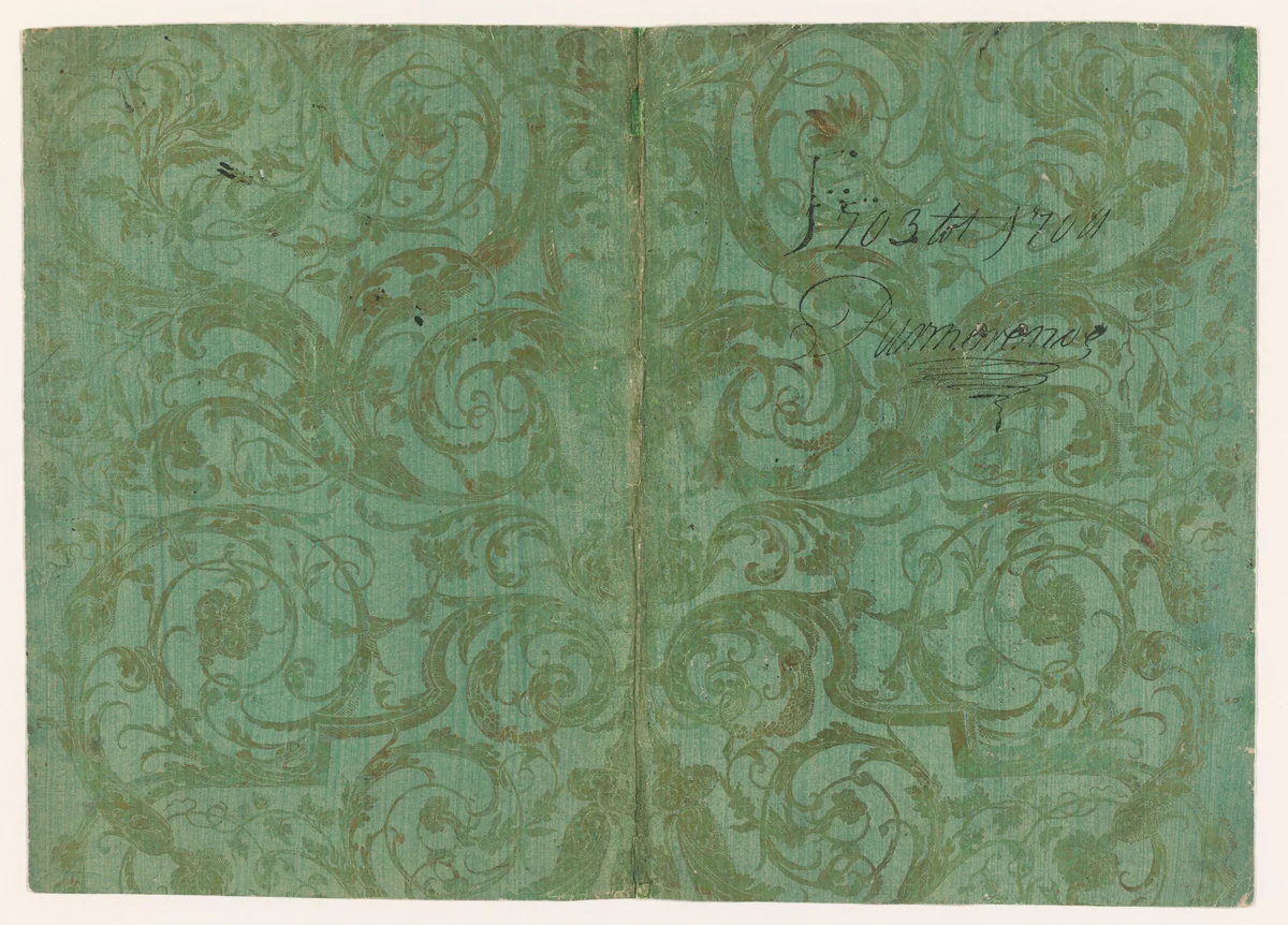 Blad met ranken met bloemen, omslag met opschrift by anonymous, other, 1700-1750