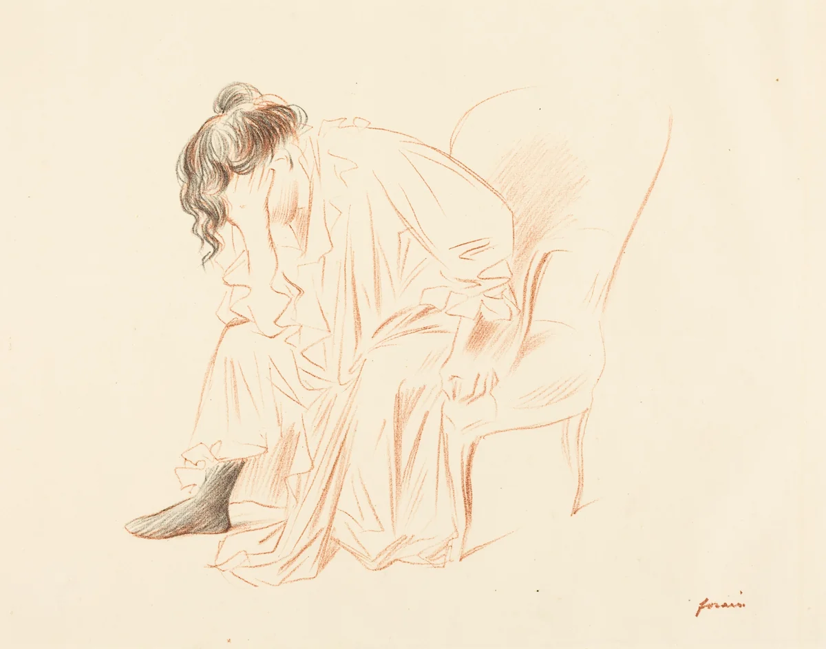 Femme assise, la tête dans la main droite (Seated Woman with Her Head Resting on Her Right Hand) by Jean-Louis Forain, print, 1897