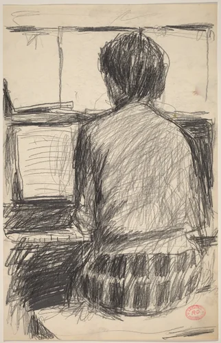 Untitled [woman playing the piano] by Richard Diebenkorn, drawing, 1955-1967