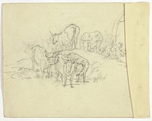 Cattle (recto); The Charlatan (verso) by William Henry Pyne, drawing, 1789-1843