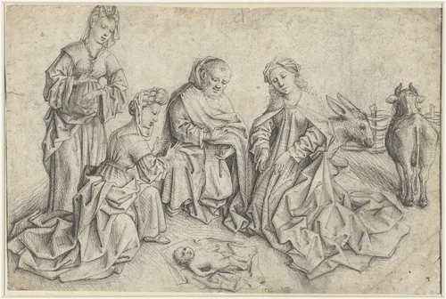 Aanbidding van het kind in de stal by anonymous, drawing, 1512