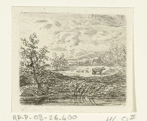 Waterlandschap met koe by Ernst Willem Jan Bagelaar, print, 1798-1837