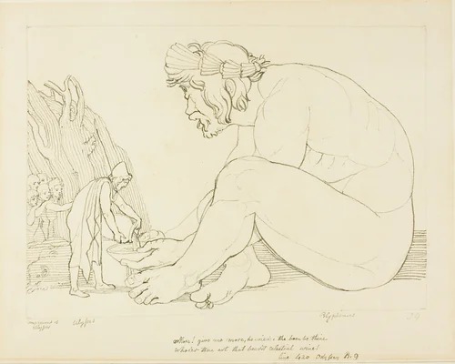 Polyphemus Begging Ulysses for More Wine by John Flaxman, drawing, 1775-1826