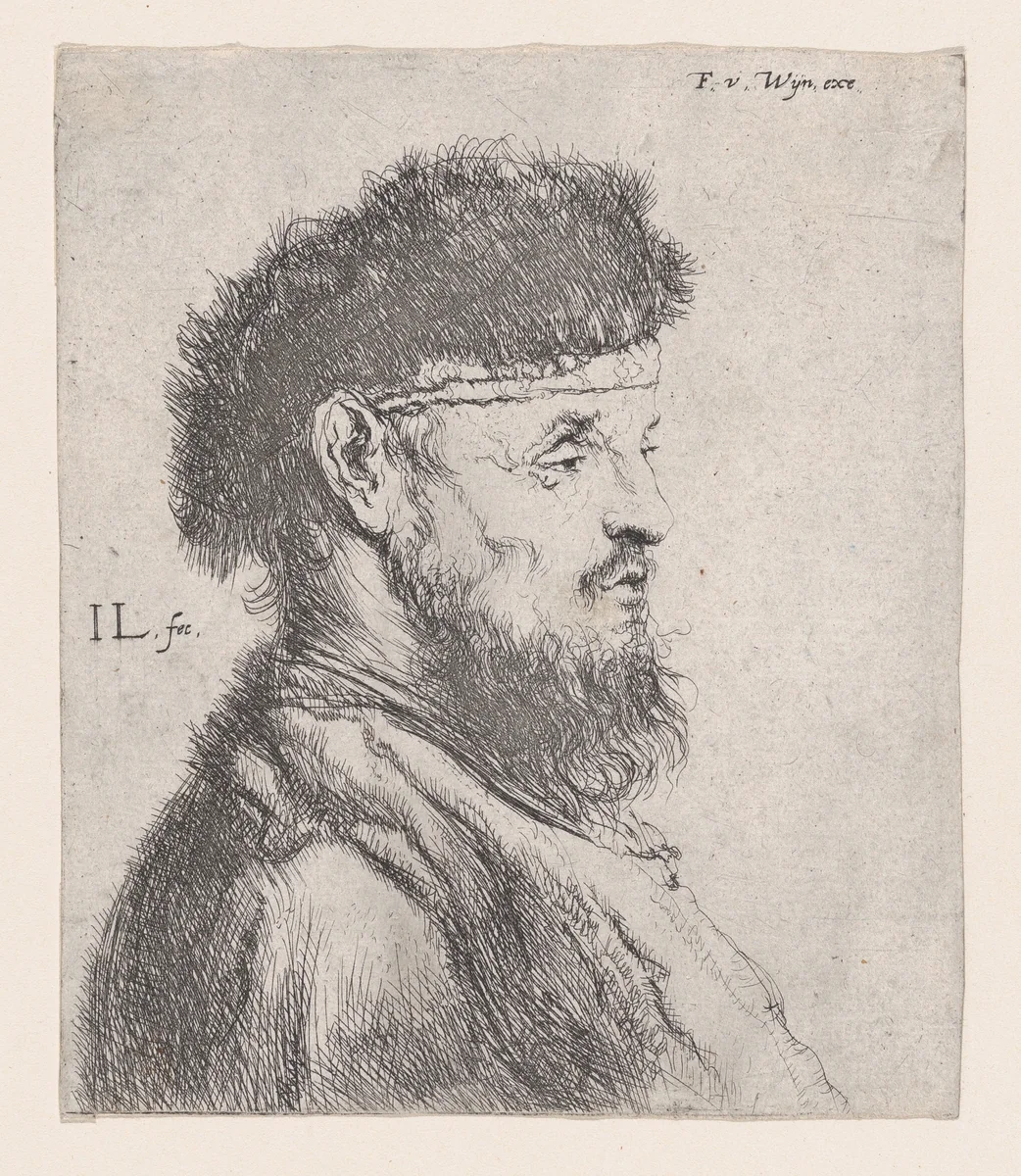 Bust of a Man with a Fur Cap by Jan Lievens, print, 1620-1674