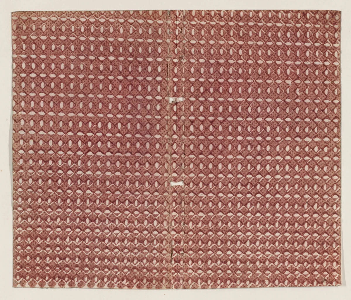 Book cover with overall red geometric pattern by anonymous, print, 1800-1900