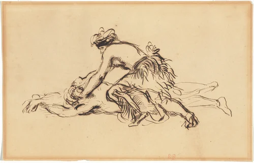 A False Scalping Performed by Iowa Tribe Members in Paris by Eugène Delacroix, drawing, 1845