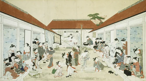 Women's Bathhouse and Laundry by Kitao Shigemasa (北尾重政), painting, 1800-1850
