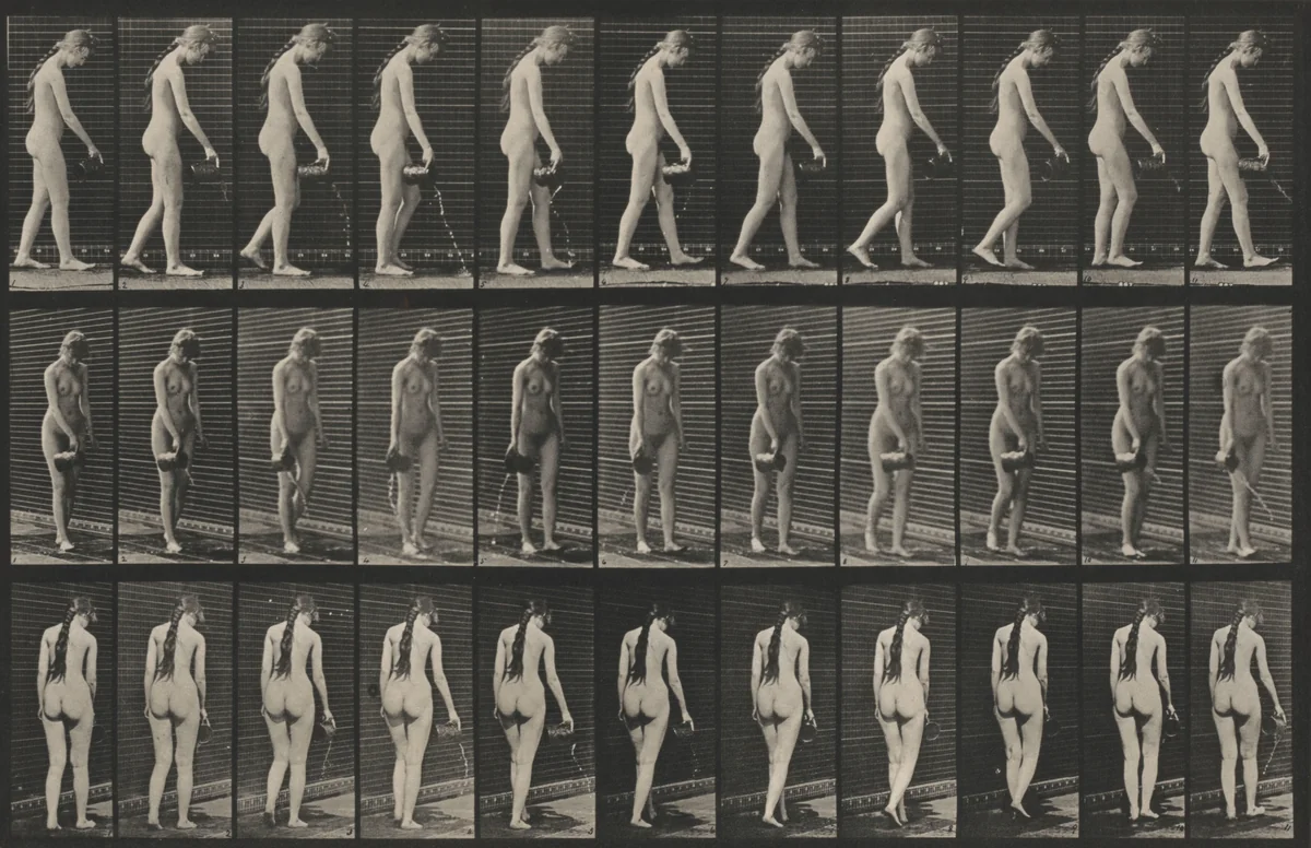 Plate Number 42. Walking and pouring water from a pitcher by Eadweard Muybridge, photograph, 1887