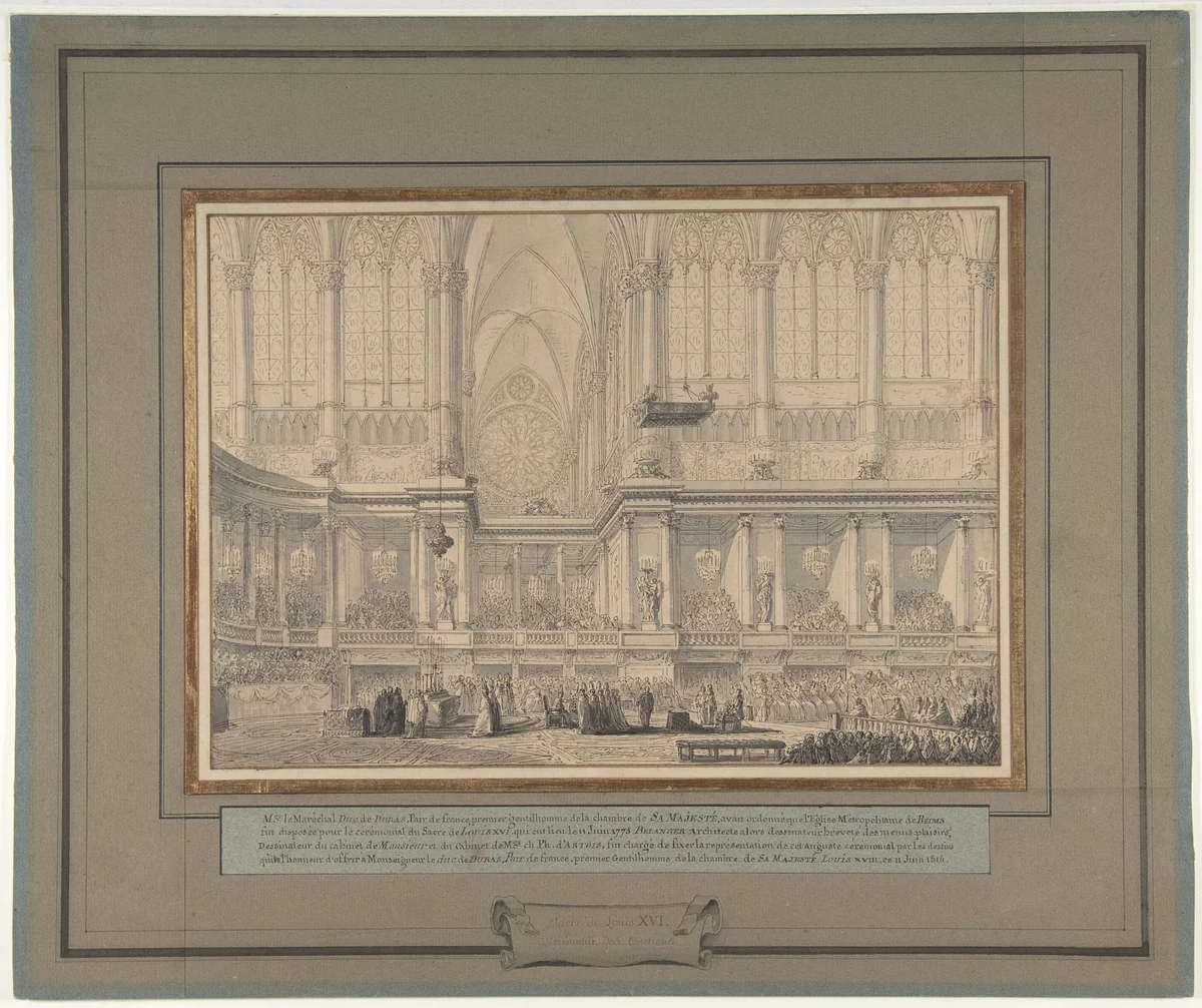 The Anointing of Louis XVI at His Coronation in Reims Cathedral, June 11, 1775 by François Joseph Belanger, drawing, 1814