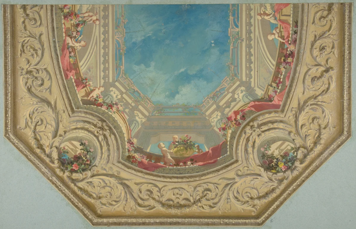 Design for Octagonal Ceiling in the Pless House, Berlin by Jules-Edmond-Charles Lachaise, drawing, 1850-1900