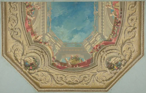 Design for Octagonal Ceiling in the Pless House, Berlin by Jules-Edmond-Charles Lachaise, drawing, 1850-1900