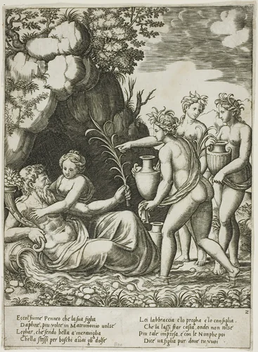 Daphne Embracing her Father, the River Peneus by Master of the Die, print, 1522-1544