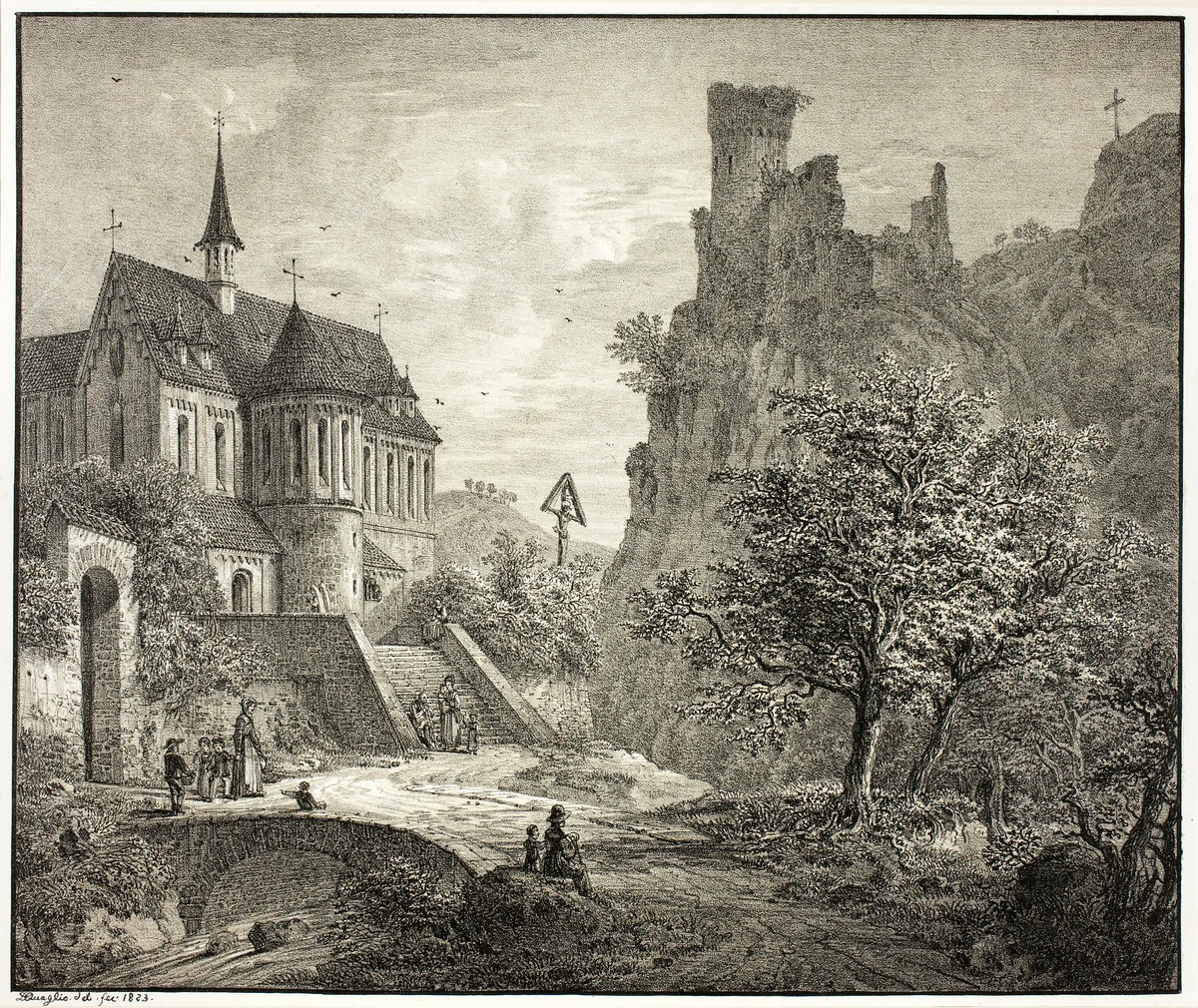Church at Kobern on the Mosel by Domenico Quaglio, print, 1823
