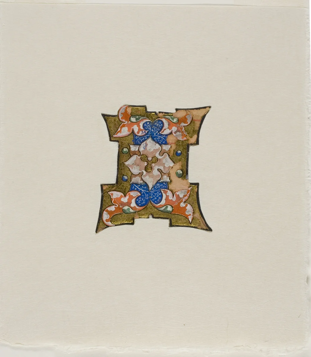 Decorated Initial "I" in Blue with Foliage and Four Balls, from a Choir Book by European, painting, 1300-1399