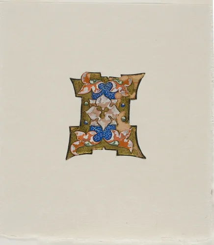 Decorated Initial "I" in Blue with Foliage and Four Balls, from a Choir Book by European, painting, 1300-1399