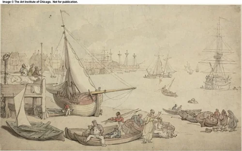 A View on the Thames by Thomas Rowlandson, painting, 1776-1827