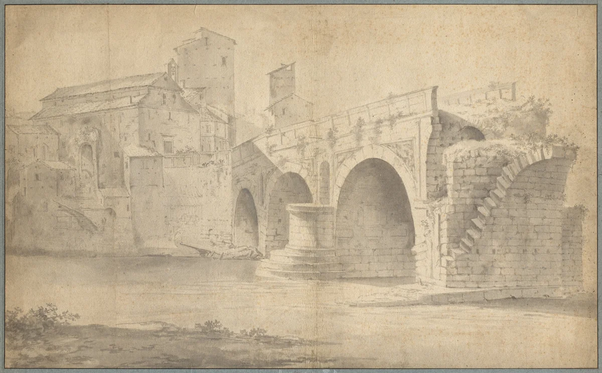 View of the Ponte Rotto, Rome by Jan Asselyn, drawing, 1639-1645