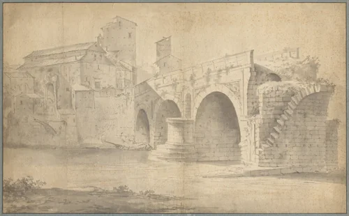 View of the Ponte Rotto, Rome by Jan Asselyn, drawing, 1639-1645