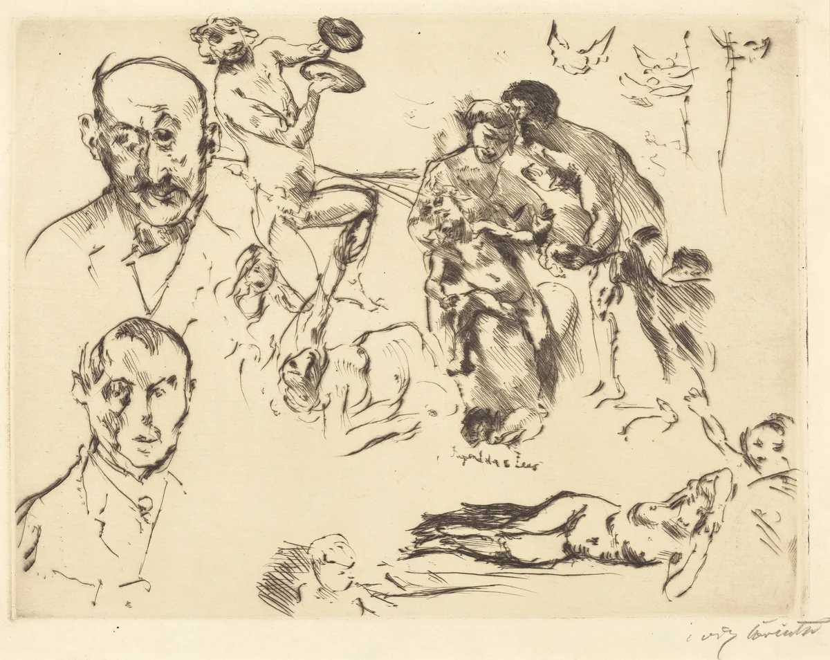 Sketches of Men, including Max Liebermann by Lovis Corinth, print, 1915