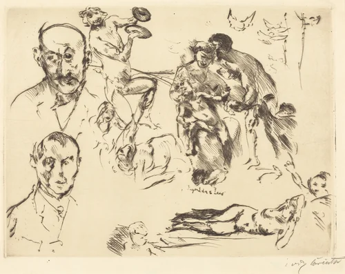 Sketches of Men, including Max Liebermann by Lovis Corinth, print, 1915