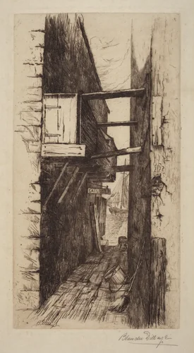 Untitled (Alleyway with View of a Harbor) by Blanche Dillaye, print, 1885