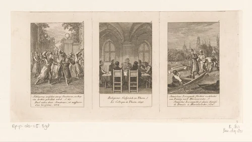 Drie voorstellingen uit de geschiedenis van Polen by Daniel Nikolaus Chodowiecki, print, 1796