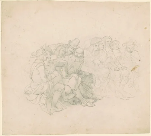 Men in Seventeenth-Century Costumes [recto] by Emanuel Leutze, drawing, 1845-1865