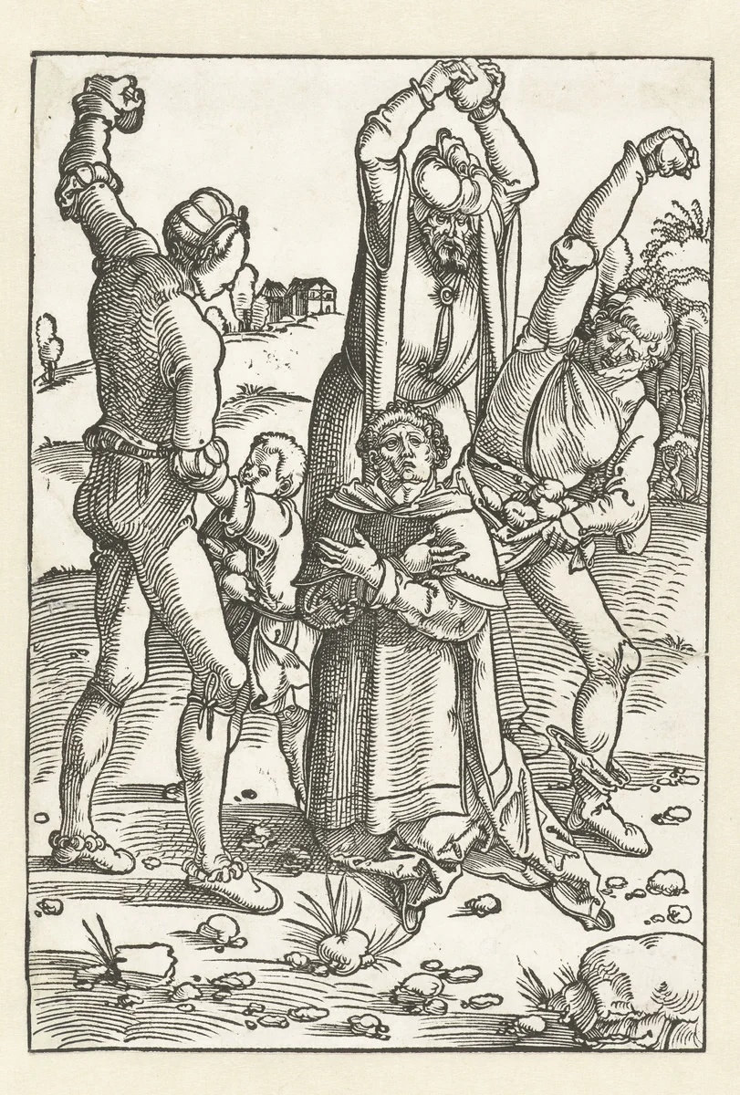 Steniging van heilige Stefanus by Hans Baldung Grien, print, 1505-1507