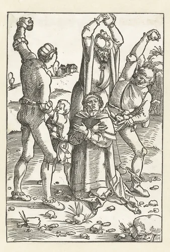 Steniging van heilige Stefanus by Hans Baldung Grien, print, 1505-1507