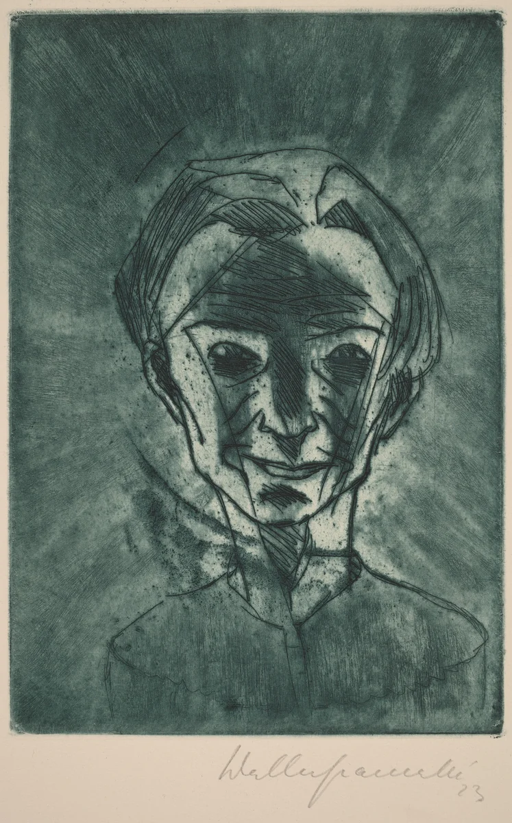 Smiling Head, Self-portrait (Lächelnder Kopf, Selbstporträt) by Walter Gramatté, print, 1923