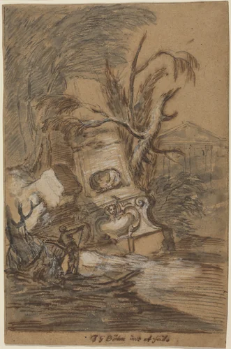 Capriccio with Antique Ruins by Johann George Böhm, drawing, 1720-1730