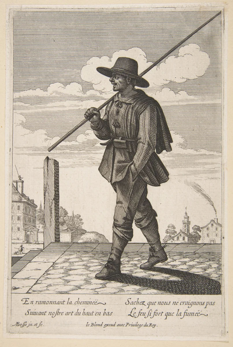 The Chimney Sweep, plate 6 from "Cries of Paris" (Les Cris de Paris) by Abraham Bosse, print, 1630-1676