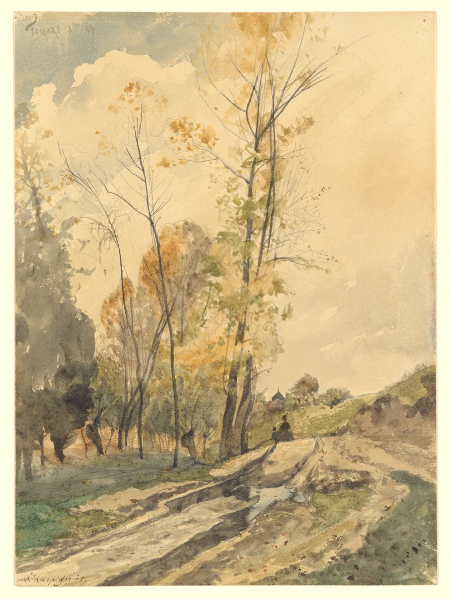 Landscape at Famars by Henri Joseph Harpignies, drawing, 1863